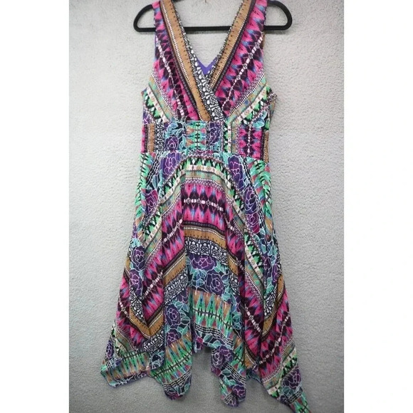 Chris McLaughlin Sleeveless Midi Dress-Size 14-Hankerchief Hem-BOHO-Lined-Fairy - Picture 1 of 7